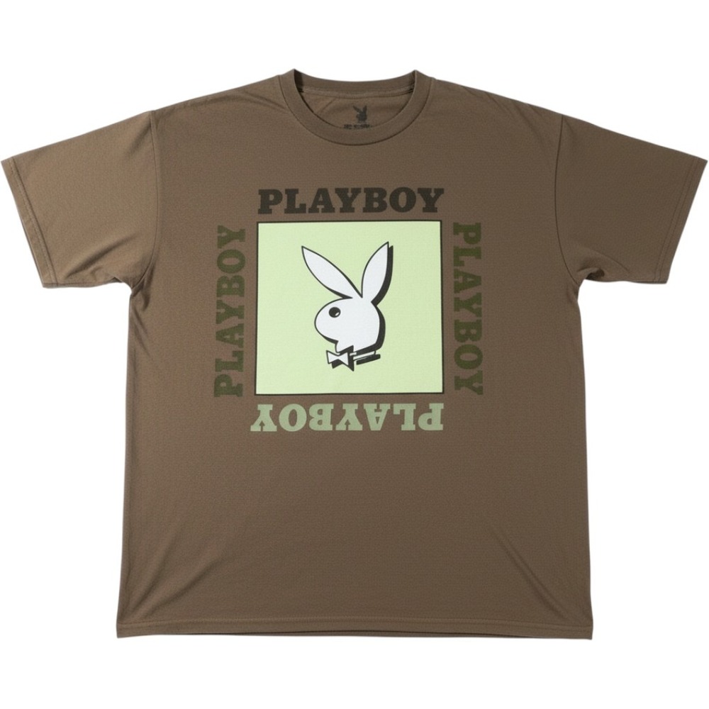 Playboy Bunny Logo Graphic T-Shirt Mens Large Brown Cotton Short Sleeve Y2K Tee